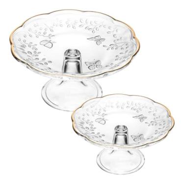 Imagem de Prato para Servir Bolo e Tortas com Pé – Vidro Resistente Butterfly com Borda em Fio de Ouro