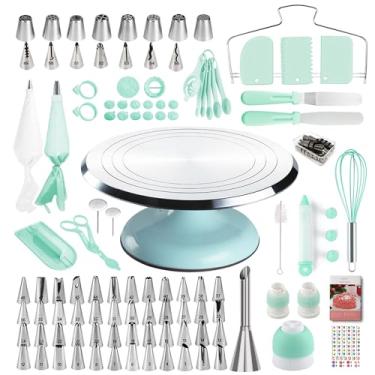 Imagem de Kit de decoração de bolo, 138 peças de suprimentos de decoração de bolos com mesa giratória de alumínio de 30,5 cm, 64 pontas de confeiteiro numeradas, 2 espátulas, 3 raspadores e niveladores de pente
