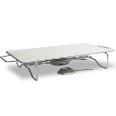 Imagem de Rechaud Retangular grande base cromada, chapa alumínio 380 x 240mm queimador aço inox Ravinox 512