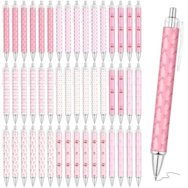 Imagem de 48 canetas de laço rosa fofas canetas esferográficas com arco de coquete retráteis pretas de tinta de gel, coquete, laço estético, lembrancinhas de festa, escrita, diário, escola, escritório, mulheres