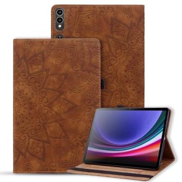 Imagem de Capa elegante para Samsung Galaxy Tab S10+ Plus/S9+ Plus/S8+ Plus/S7+ Plus/S7 FE 12,4 polegadas, capa flip com suporte mandala em relevo proteção contra quedas S suporte para caneta, marrom
