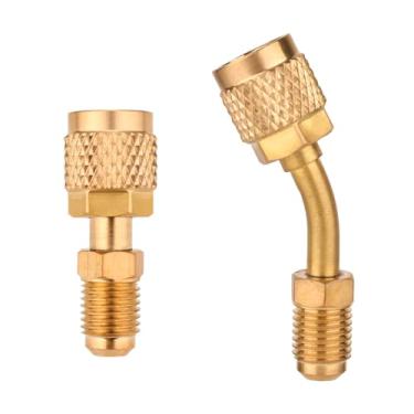 Imagem de NQEUEPN Adaptador Reto E Angular, R410A Mini Split 5/16" Fêmea Para 1/4" Macho Flare, Porta De Carregamento Vácuo Ar Condicionado