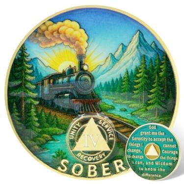 Imagem de Leafence Moeda AA Sobriety Alcoólicos Anônimos Chip de Recuperação com Oração Serenidade, Design de Trem e Montanha Medalhão Token AA para Presente de Sobriedade do Programa de 12 Passos (Moeda de