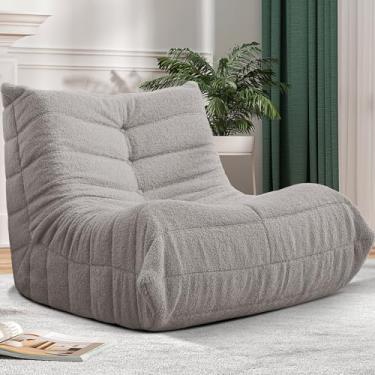 Imagem de Cansunna Bean Bag Cadeira Big Sofa Beanbag Cadeira para Adultos Cadeira Fireside Puff com Espuma de Memória para Casa, Apartamento ou Local de Jogos (Pelúcia Cinza Claro)