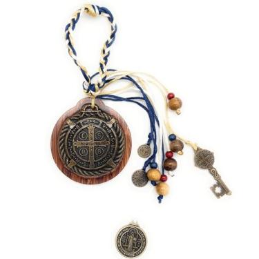 Imagem de San Francis imports Cabide de porta católico de São Bento - GG 38 cm - Inclui medalhas de proteção contra perseguição do mal de São Bento, contas de madeira e crucifixo, com chave, feito na Itália