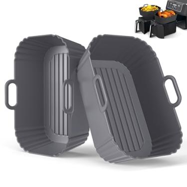 Imagem de Masgarlan Forro de silicone para fritadeira a ar, 2 unidades, acessórios Ninja Air Fryer, forros repetíveis para Ninja Dual AF300UK AF400UK e torre T17088, cesta de silicone para fritadeira a ar 7,6