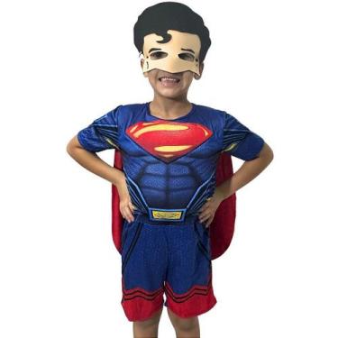 Imagem de Fantasia Infantil SuperMan com Máscara de E.V.A. Temática - Tamanho P,