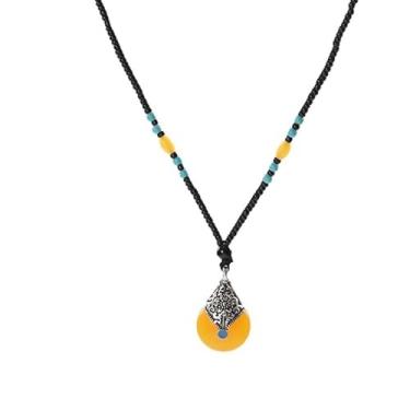 Imagem de DIAMANTIO Colar de contas boêmio com pingente de pedra amarela – Joias de estilo étnico tribal para mulheres