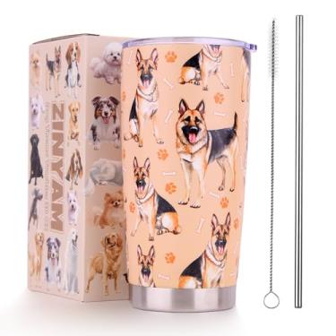 Imagem de ZINYAM Copo para presentes de pastor alemão 590 ml - Copo isolado de aço inoxidável com tampa e canudo, presente para amantes de cães para mulheres e homens