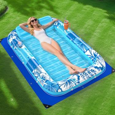 Imagem de Espreguiçadeira inflável para piscina de bronzeamento com tapete de proteção, boia de piscina de 177,8 cm x 116,8 cm adulto com travesseiro, boia de banheira 6 em 1, boia de jangada para banhos de sol