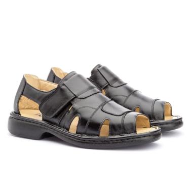 Imagem de Sandália Ortopédica Diabético Gel Couro Linha Confort (Preto, BR, Adulto, Numérico, 37)