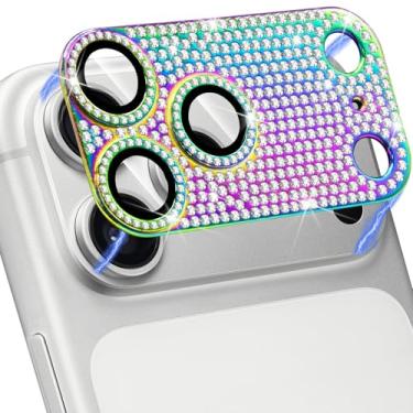 Imagem de Hsefo Compatível com iPhone 17 Pro Max Protetor de Lente de Câmera, Bling 3D Rhinestone Sparkle Diamond 9H Vidro Temperado Anti Riscos Capa de Lente de Proteção Completa, Colorida