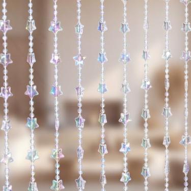 Imagem de Cortinas coloridas com contas de cristal de 3 m x 1,8 m com 30 fios, contas de porta de acrílico transparente para pendurar divisória de quarto, cortina de porta para decoração de quarto e festa