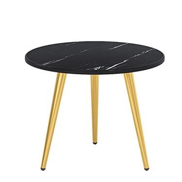 Imagem de Mesa de centro de design simples, mesa lateral redonda, mesa de canto de metal de mármore, mesa de cabeceira pequenas para sala de estar, mesa lateral lateral para espaços pequenos, preto, branco mesa