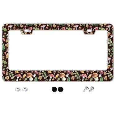 Imagem de Linda moldura de placa de carro de cogumelo de aço inoxidável acessórios para decoração de carro com parafusos moldura de placa de carro 2 furos 16,3 x 12,2 polegadas para presente feminino