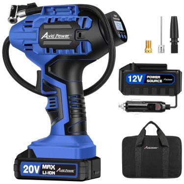 Imagem de Compressor de Ar Portátil 100 PSI Recarregável com Tela LED e Bateria de Íon de Lítio, 20V, Avid Power, Azul