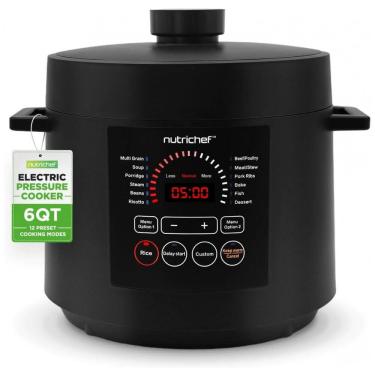Imagem de Panela de Pressão Elétrica NutriChef 5,7 litros 9 Funções Digitais Cozinha Multifuncional Ajuste de Tempo e Temperatura Cozinhe, Asse
