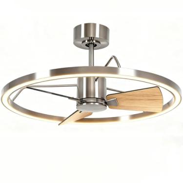 Imagem de Daksan Ventilador de Teto com Luz LED Circular 70cm - Controle Remoto, 6 Velocidades, Reversível, 3 Pás Madeira - 3 Cores Ajustáveis, Motor DC Silencioso - Gaiola Metálica Dourada (36W, Sala/Quarto)