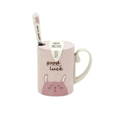 Imagem de Caneca Infantil BPA FREE Com Alça e Colher em Aço Inox (Coelho)