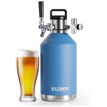 Imagem de Chopeira Portátil 5L com Torneira e Regulador de CO2, Aço Inoxidável, RAZORRI, Azul