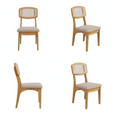 Imagem de Kit 4 Cadeiras Estofadas em Tecido 95% Algodão Encosto Telado Estrutur