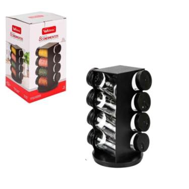 Imagem de Porta Temperos Giratório, 8 Potes de Vidro de 80ml, Base Rotativa, Organizador de Condimentos para Cozinha - Preto