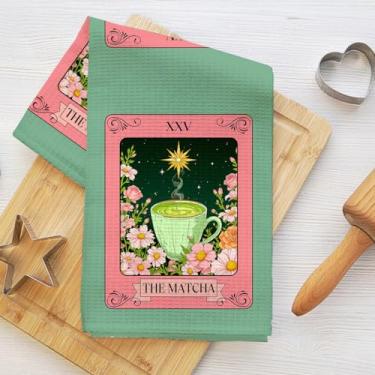 Imagem de Toalhas de cozinha com tema de tarô Matcha, toalha de mão macia absorvente, panos artísticos de waffle para cozinha, banheiro, sala de estar, casa, presentes de tarô para mulheres, mãe e tia