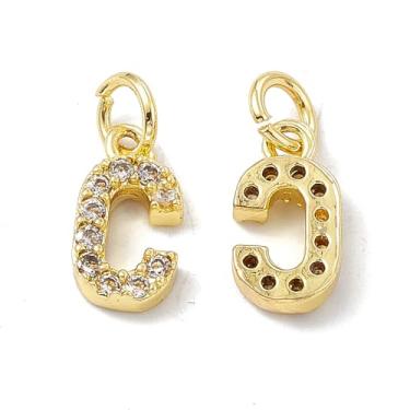 Imagem de Berloques de zircônia cúbica transparente micro pavê de latão com anel de salto banhado a ouro 18K real alfabeto letra inicial glitter pingentes pendentes para fazer joias DIY