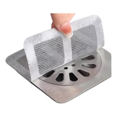 Imagem de Kit 10 Unidades Ralo Adesivo 10x10 cm Cozinha Banheiro Pia Chuveiro Anti Cabelo e Resíduos Protetor Dreno Tela Filtro Descartável Fácil Aplicação Higiene Limpeza Prática