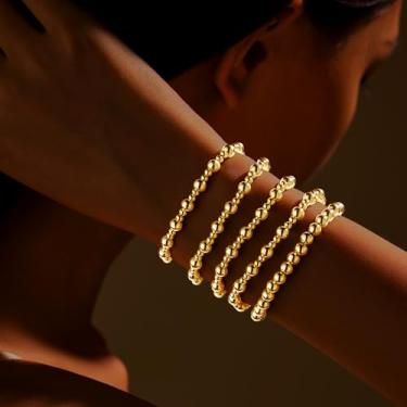 Imagem de Conjunto de pulseiras de contas douradas para mulheres, moderno, não mancha, grosso, elástico, clipe de papel, cruz, pérola, conjunto de joias empilháveis