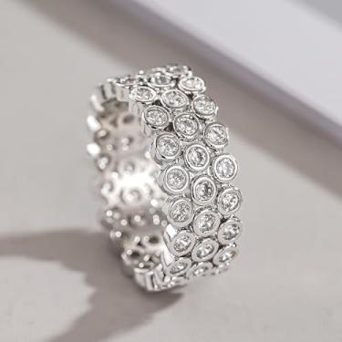 Imagem de Anel de zircônia cúbica brilhante cor prata aliança de casamento graciosa joia de luxo, 6, Latão, Zircônia cúbica