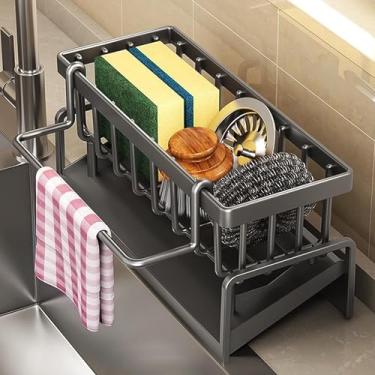 Imagem de Suporte de esponja para pia de cozinha – Organizador de sabão de aço inoxidável com bandeja de drenagem automática, rack de armazenamento de bancada para pia ou banheiro, acessórios domésticos de