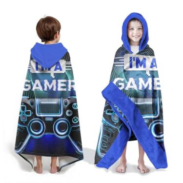 Imagem de Neapth Toalhas de praia grandes para jogos para meninos, toalhas de banho com capuz para crianças de 7 a 10 anos, toalhas de banho com capuz para crianças de 89 x 152 cm, preto e azul, videogame para
