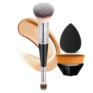 Imagem de Pincel iluminador de ponta dupla - Conjunto de pincéis de maquiagem profissional com cabeças anguladas e redondas, cerdas sintéticas macias para contorno do rosto, mistura, ferramentas cosméticas