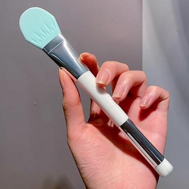 Imagem de Escova de máscara facial de silicone de cabeça dupla – Aplicador de cerdas macias e cabeça plana para máscaras de lama, ferramenta de beleza multifuncional para mulheres, ideal para viagens, 18 cm x 1