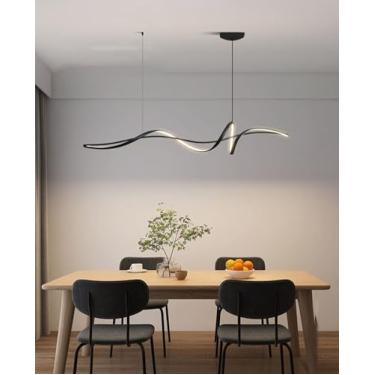 Imagem de Luminária pendente LED regulável para pendurar em restaurante, luminária pendente moderna regulável para restaurante, ilha de cozinha, bar, sala de trabalho, luminária de teto preta