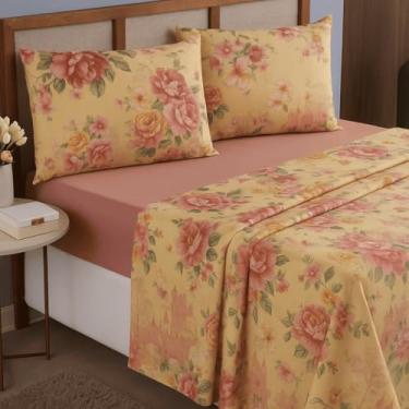 Imagem de Jogo De Lençol Casal Queen 400 Fios Com Elástico 4 Peças Cama Box Super Queen(Estampa 21)