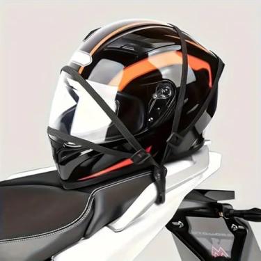 Imagem de Corda de capacete de malha preta para motocicletas, alça elástica retrátil com 2 ganchos para segurança (90 cm/35,4")