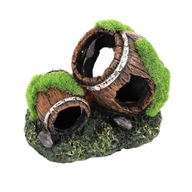 Imagem de Decoração de barril quebrado de tanque de peixes, decoração de aquário de resina de barril duplo, esconderijo de peixe Betta, caverna rústica marrom