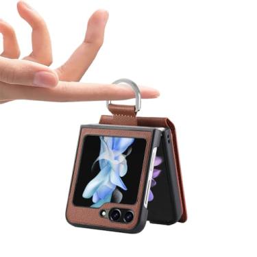 Imagem de Capa carteira protetora para Samsung Galaxy Z Flip 5 5G Flip4 Flip5 Flip3 Flip 4 3 Slot para cartão com suporte de anel de couro, marrom, para Samsung z flip 5