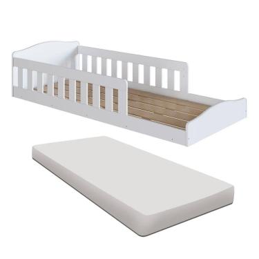 Imagem de Cama Com Colchão Montessoriana Infantil C- Proteção Lateral - Branco