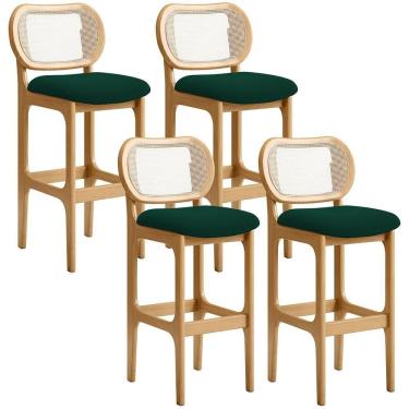 Imagem de Kit 04 Banquetas Altas Para Cozinha Bancada Sala Tela Betta Fixa L02 Bouclê Verde - Lyam