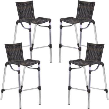 Imagem de Kit 4 Banquetas Alumínio Fortaleza Alta Para Balcão Cozinha Bar Trama Original Pedra Ferro