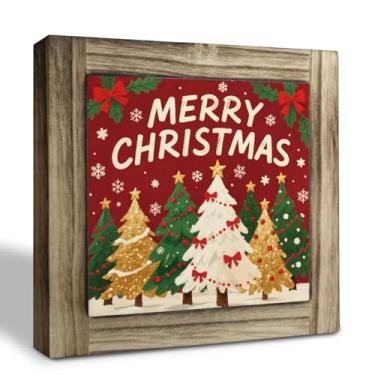 Imagem de Presente de decoração de feliz Natal, arte de decoração de árvore de Natal, placa decorativa de caixa de madeira, decoração de casa de fazenda moderna, decoração de árvores de Natal para escritório em