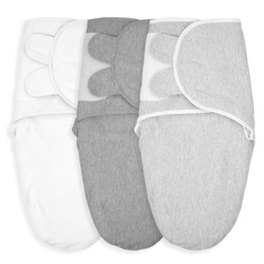 Imagem de Sacos de enfaixar para bebês, pacote com 3 envoltórios de algodão orgânico para recém-nascidos, cobertores ajustáveis, panos essenciais para recém-nascidos de 0 a 3 meses, presente de itens de chá