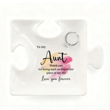 Imagem de VINCOMIC Bandeja de joias de cerâmica branca – Presente personalizado ideal para tia para o Natal e aniversários, obrigado por ser uma peça tão importante da minha vida, organizador de joias ajustável