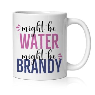 Imagem de BEHIFL Caneca de presente para bebedouro de conhaque, presentes para amantes de coquetéis, xícara de café de cerâmica, Might Be Water Might Be Brandy, 325 ml