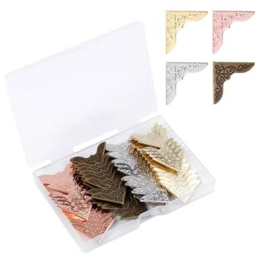 Imagem de 80 peças de protetores de canto de livro, capas de canto de livro de metal, moldura decorativa vintage antigo, protetor de borda de livro de brochura para álbum de fotos, caderno, pasta de menu diário