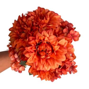 Imagem de Buquê de Dálias Grandes Artificiais Permanentes – Flores Decorativas para Sala, Casamento e Arranjos Florais (Laranja)