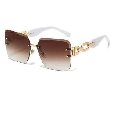 Imagem de HCPIHF Óculos de sol sem armação com corrente retrô UV400, óculos de sol gradiente para mulheres e homens, estilo punk moderno (branco-marrom)